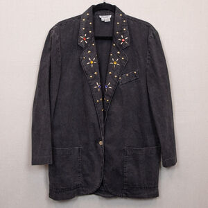 Vintage Dreams bedazzled studded black denim jacket-M